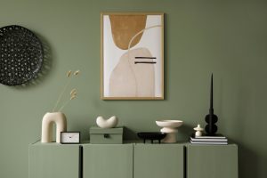 Green sage modern living room interior
