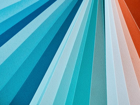 Close-up color swatches of interior textured paint