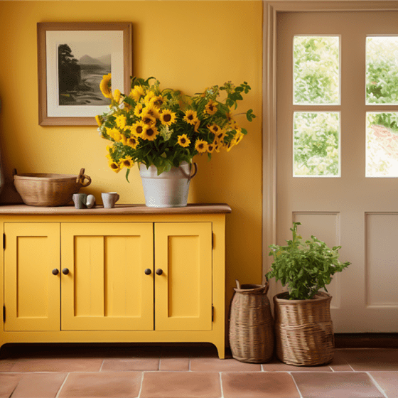 A vibrant home interior featuring bright yellow walls.