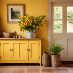 Ruangan interior rumah dengan warna kuning yang hangat